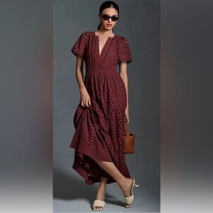 Anthropologie The Somerset Maxi Dress Eyelet Edition Tiered Smocked Waist
